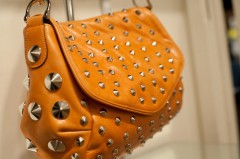 Be & D Garbo Shoulder Portfolio in Orange Lambskin/Nickel - $995