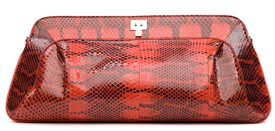 Lambertson Truex Nikki Clutch in Coral Snakeskin, $1895 Lambertson Truex Nikki Clutch in Coral Snakeskin, $1895