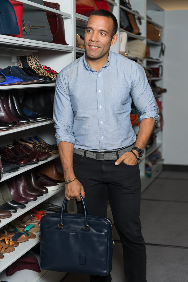 Saint Laurent Classic Museum Briefcase $1,868 via Farfetch.com, Rag & Bone Shirt Similar via Barneys, DL1961 Pants Similar via Nordstrom, Triwa Watch