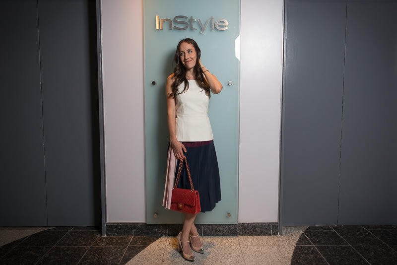 Chanel Flap Bag, Tibi Top Similar via Shopbop, DKNY Skirt Similar via Neimans, Stuart Weitzman Shoes Similar via Bloomingdales