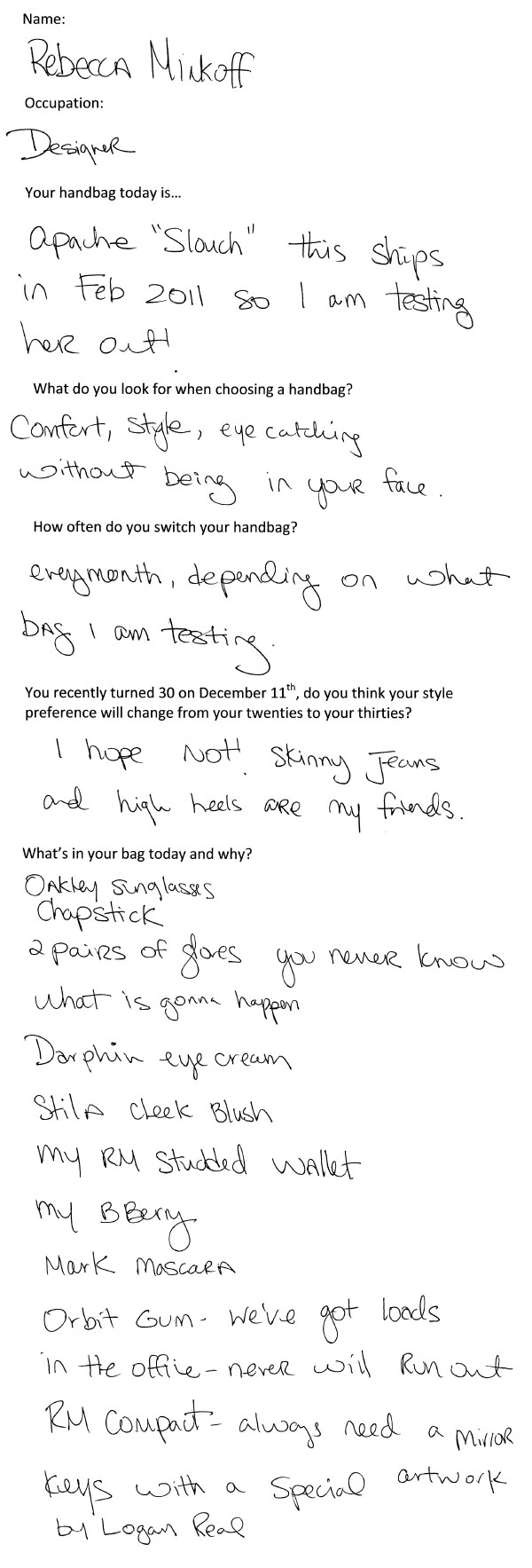 What's In Her Bag - Rebecca Minkoff WIHB RM