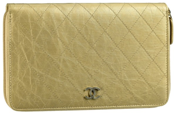 Chanel Golden and Pink Aged Leather Zip Wallet