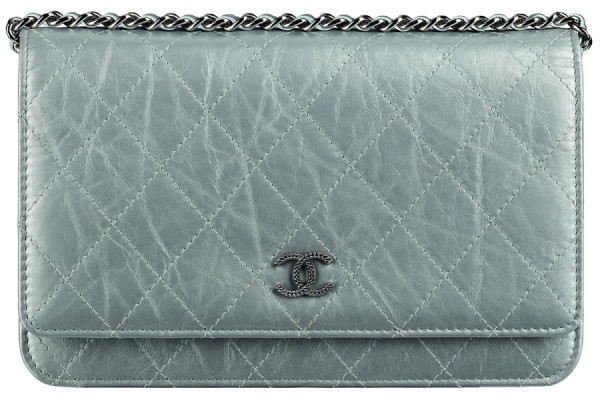 Chanel Silver and Pink Aged Leather Chain Wallet