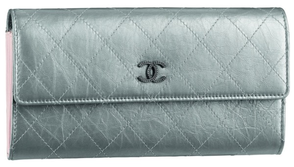 Chanel Silver and Pink Aged Leather Wallet