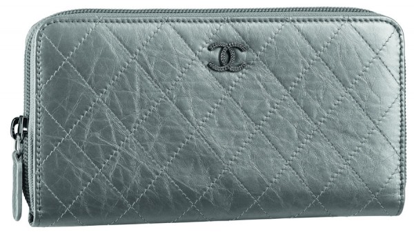 Chanel Silver and Pink Aged Leather Zip Wallet