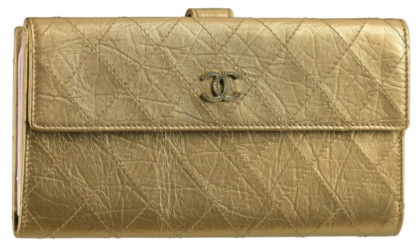Chanel Golden and Pink Aged Leather Long Wallet