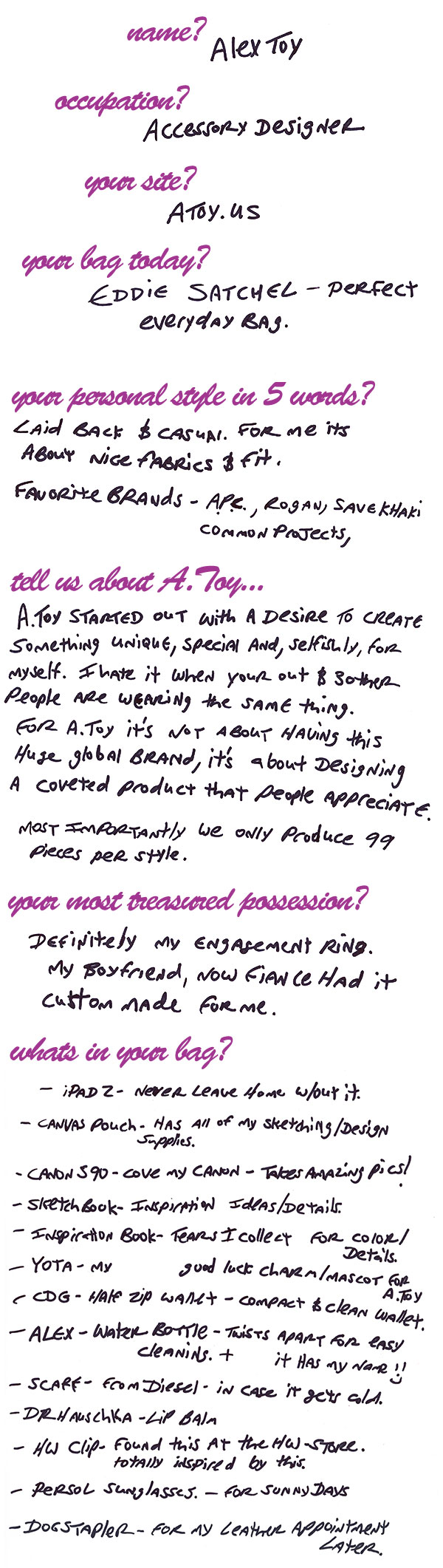 What's In Alex Toy's Bag? WIHB Alex Toy