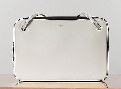 bolso de mano celine luggage en cuero bicolor negro y blanco y piel de piton color burdeos