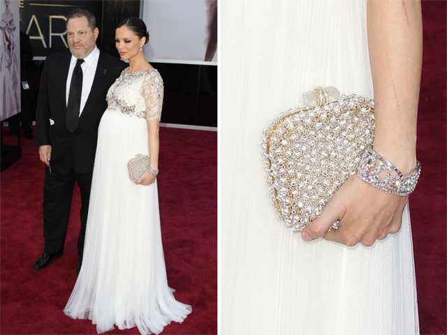 Georgina Chapman carries a Marchesa clutch at the 2013 Academy Awards