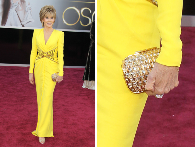 Jane Fonda carries a Jimmy Choo clutch to the 2013 Academy Awards