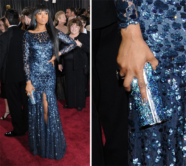 Jennifer Hudson carries a Jimmy Choo clutch at the 2013 Academy Awards