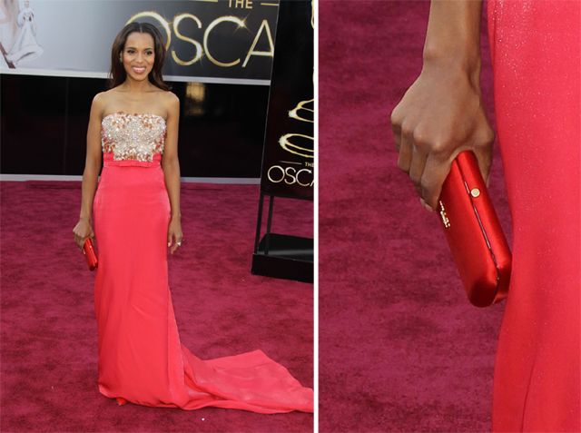 Kerry Washington carries a Prada clutch to the 2013 Academy Awards