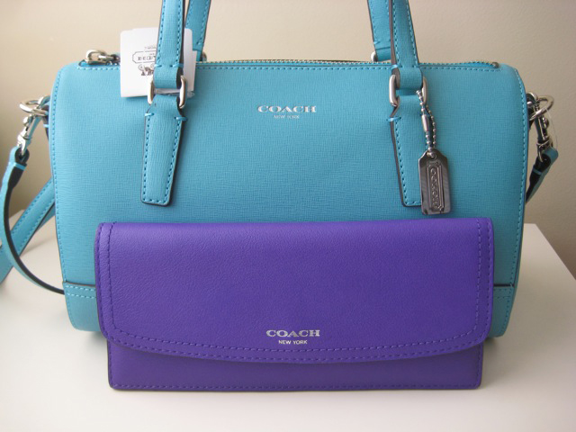 Coach Saffiano Blue Handbag and Purple Wallet