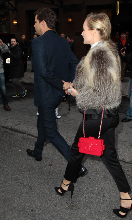 Diane Kruger carries a red Chanel Lego Clutch while leaving her NYC hotel (1)