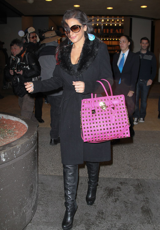 J Woww carries a MICHAEL Michael Kors Hamilton Studded Tote Bag in hot pink outside VH1 studios in NYC (3)