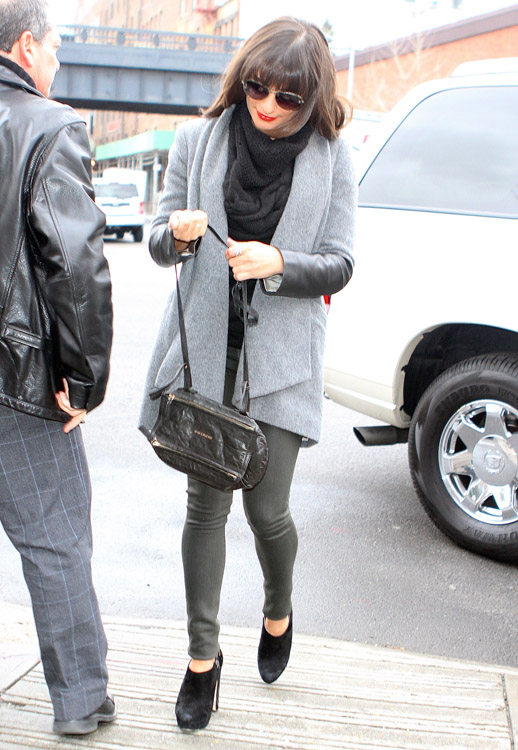 Lea Michelle carries a black Givenchy Mini Pandora Bag in NYC (1)