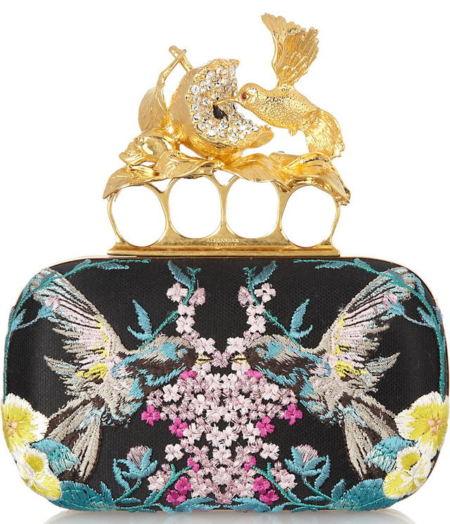 Alexander McQueen Knuckle Embroidered Satin Box Clutch