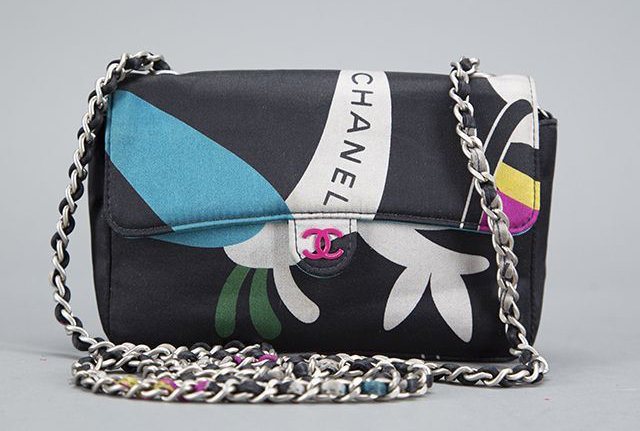 Chanel Black Satin Patterned Mini Flap Bag