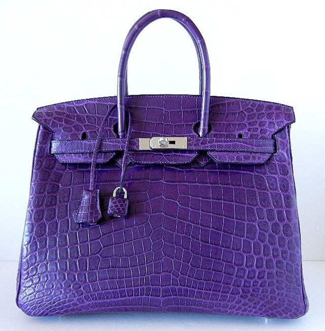 Hermes Matte Amethyst Crocodile 35cm Birkin Bag