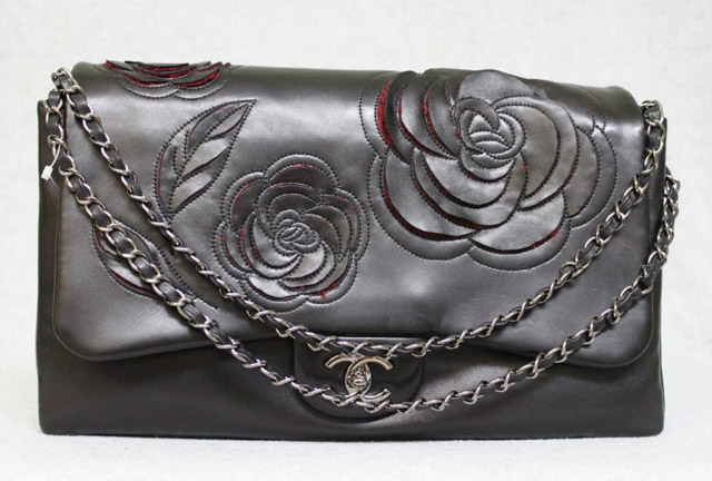 Chanel Leather and Tweed Camellia Flap Shoulder Bag