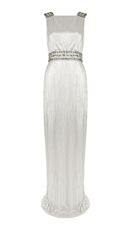 Shop a Gatsby-inspired selection of bags, baubles and bubbly with Harrod's 7 Notte by Marchesa Pleated Metallic Gown