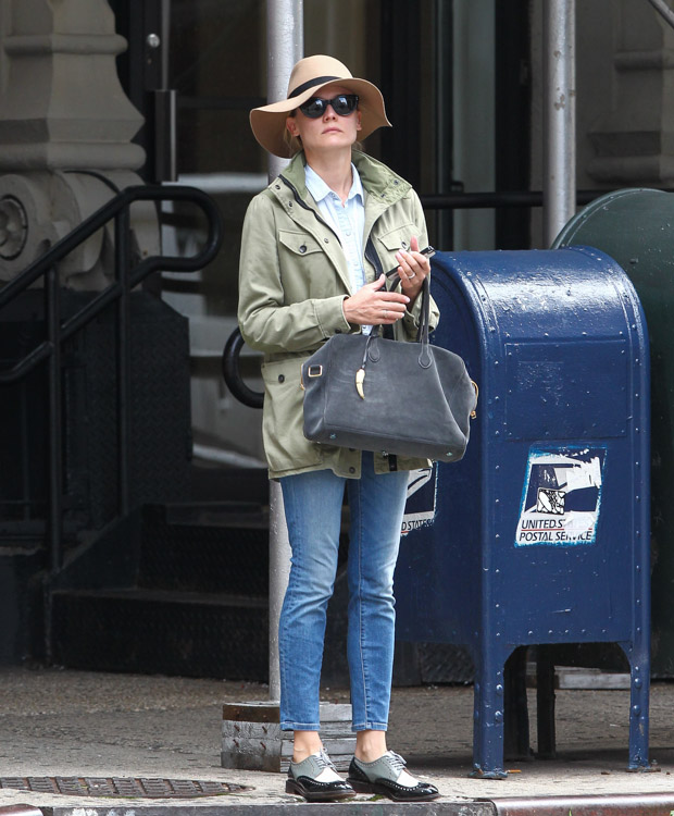 Diane Kruger carries a Balmain x Aurelie Bidermann Pierre Bag in NYC (4)