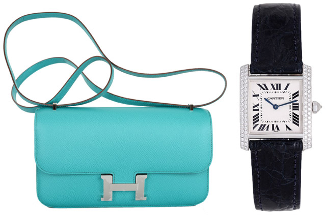Ladylike Pair: Hermes Constance Elan Bag and Cartier Tank Francaise Diamonds Watch