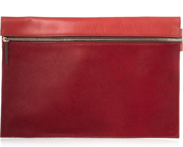 Victoria Beckham Matte Leather and Calf Hair Clutch