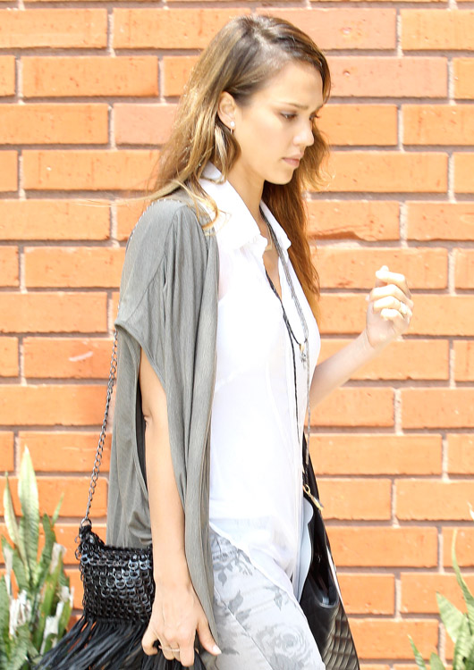 Jessica Alba carries a black and white Michael Kors Miranda Tote in LA (4)