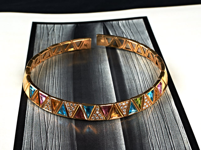 Multi-Colored Gemstone, Diamond and Gold Choker Necklace