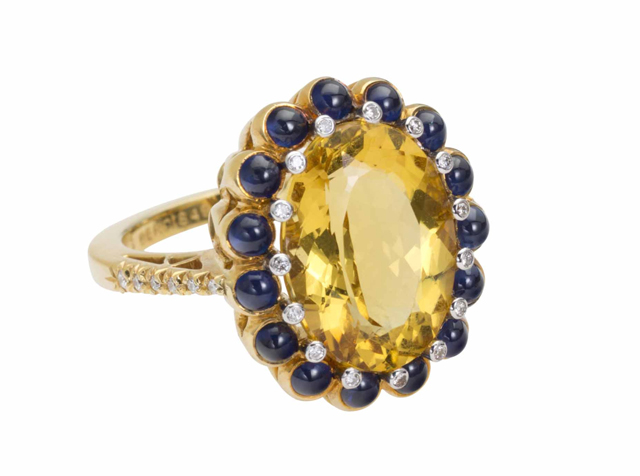Yellow Beryl Sapphire and Diamond Ring