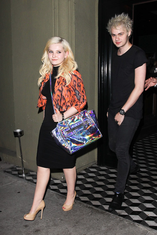 Abigail Breslin carries a Milly Holographic Demi Tote to dinner in LA (2)
