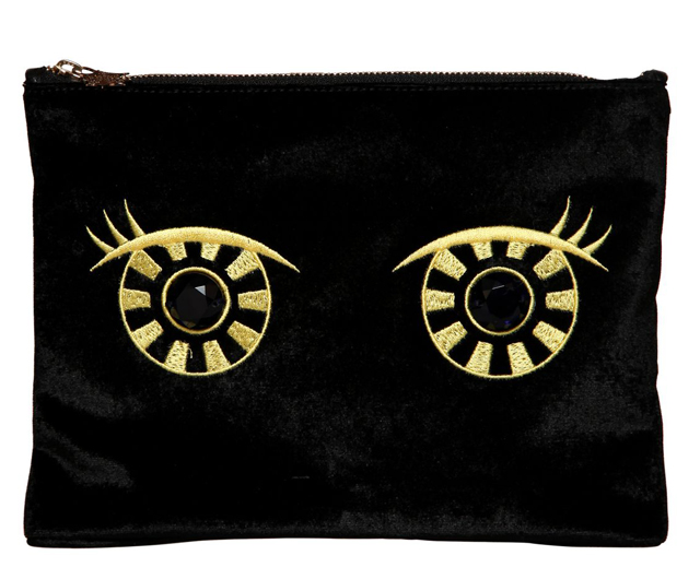 Charlotte Olympia Owl Eye Embroidered Velvet Pouch