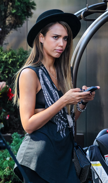 Jessica Alba carries a studded Jimmy Choo bag in NYC (1)