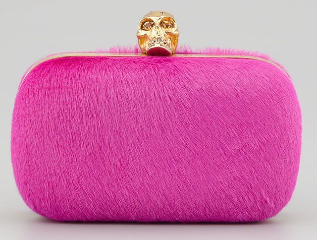 Alexander McQueen Classic Pink Calf Hair Skull-Clasp Clutch