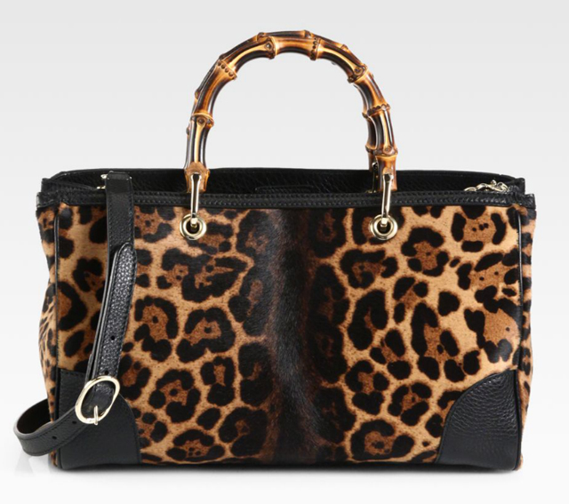 Gucci Bamboo Shopper Jaguar Print Tote