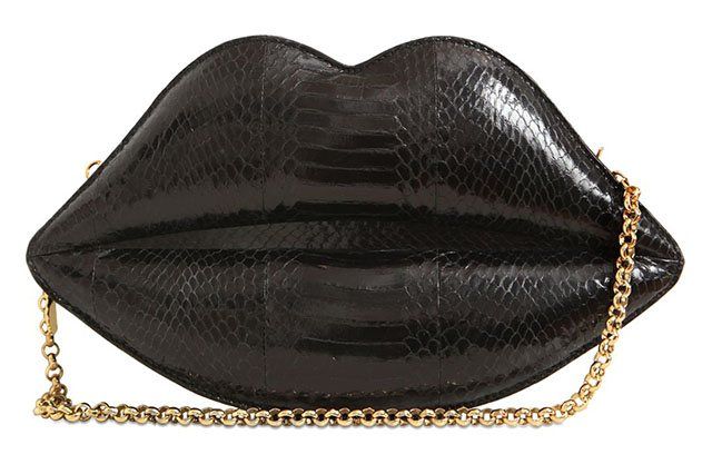 Lulu Guinness Large Lip Snakeskin Shoulder Bag