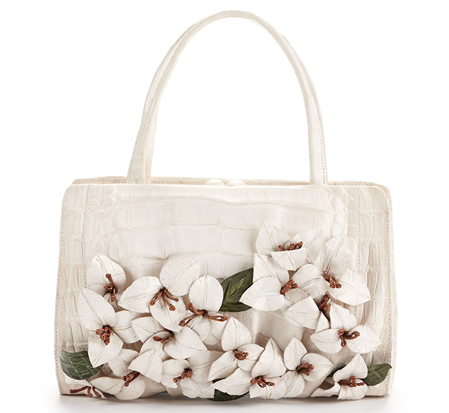 Nancy Gonzalez Floral Applique Crocodile Satchel