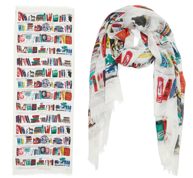 kate spade new york 'library illustration' scarf
