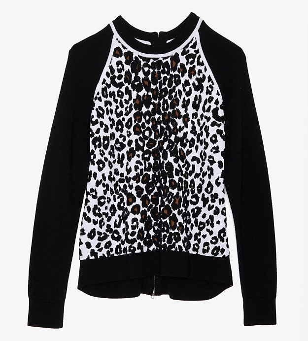 ALC Contrast Knit Sleeve Leopard Sweater