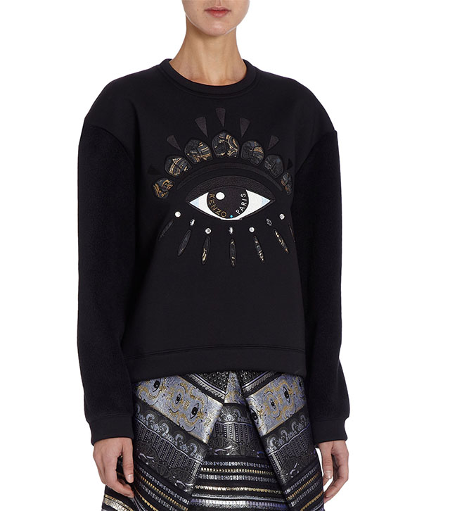 Kenzo Fleece Sleeve Embroidered Eye Front Sweatshirt