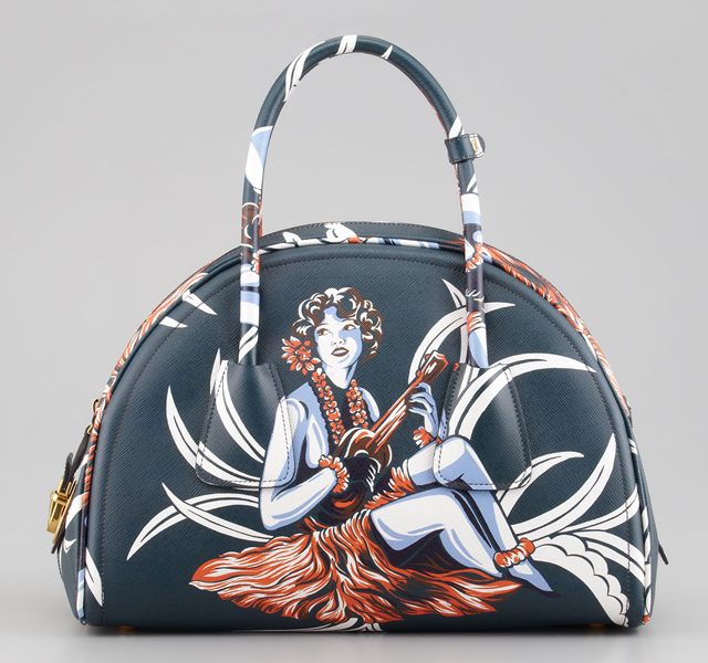 Prada Saffiano Hula-Print Bowler Bag