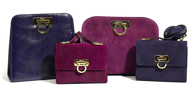 Salvatore Ferragamo Purple Lizard and Velvet Bags