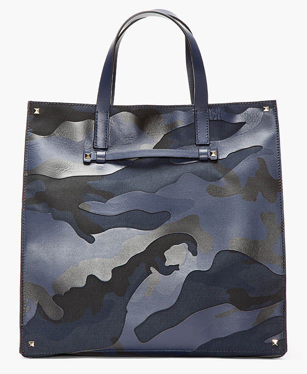 Valentino Leather Paneled Camo Tote