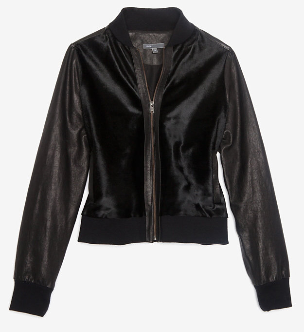 Vince Calf Hair and Leather Bomber Jacket