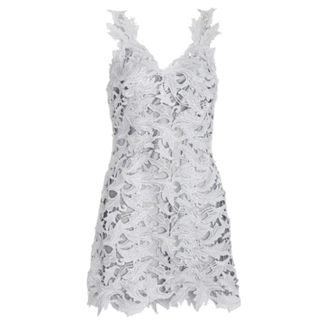 M & GUIA V NECK SLEEVELESS LACE DRESS- SILVER