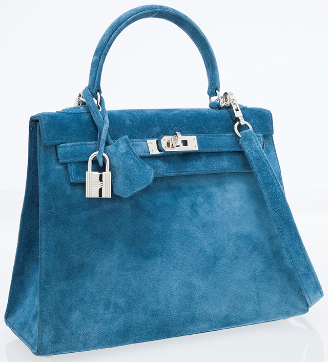 Hermes Blue Suede Sellier Kelly Bag