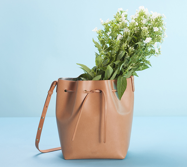 Mansur Gavriel Bucket Bag Cammello Silver Flowers