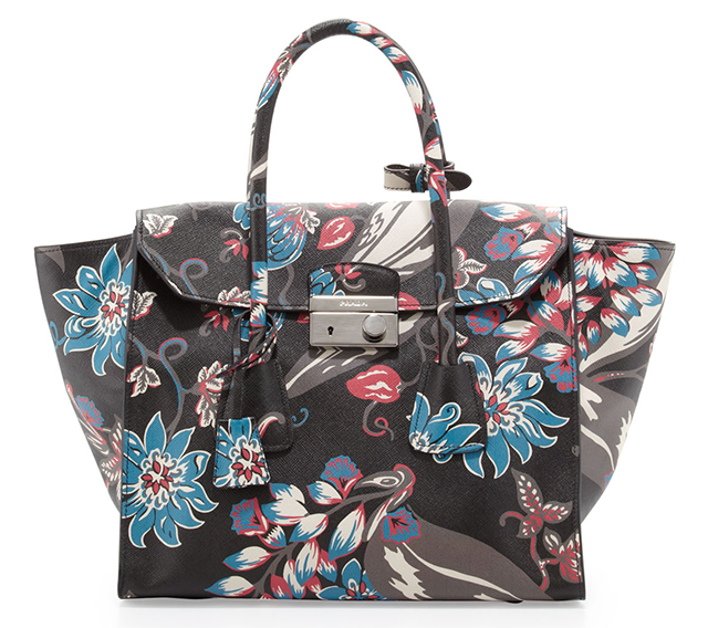 Prada Saffiano Large Floral Twin Pocket Tote