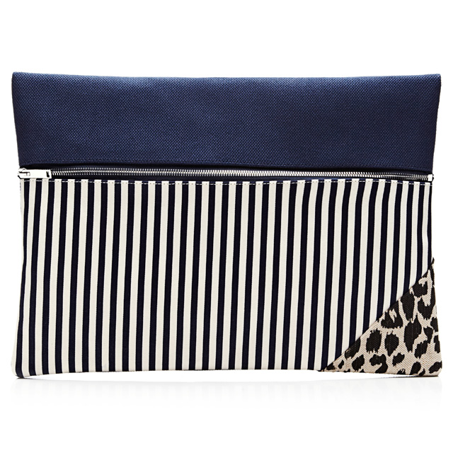 VANITIES Striped and Printed Zip Clutch